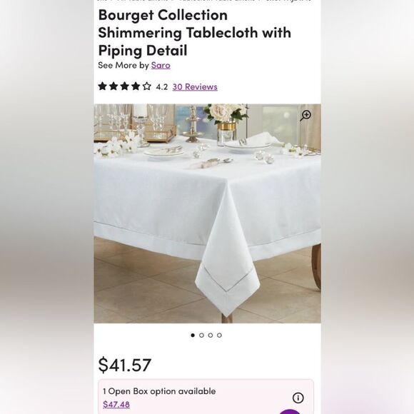 Saro Bourget white tablecloth 65" x 90". Silver piping Beautiful/great quality - Picture 9 of 9